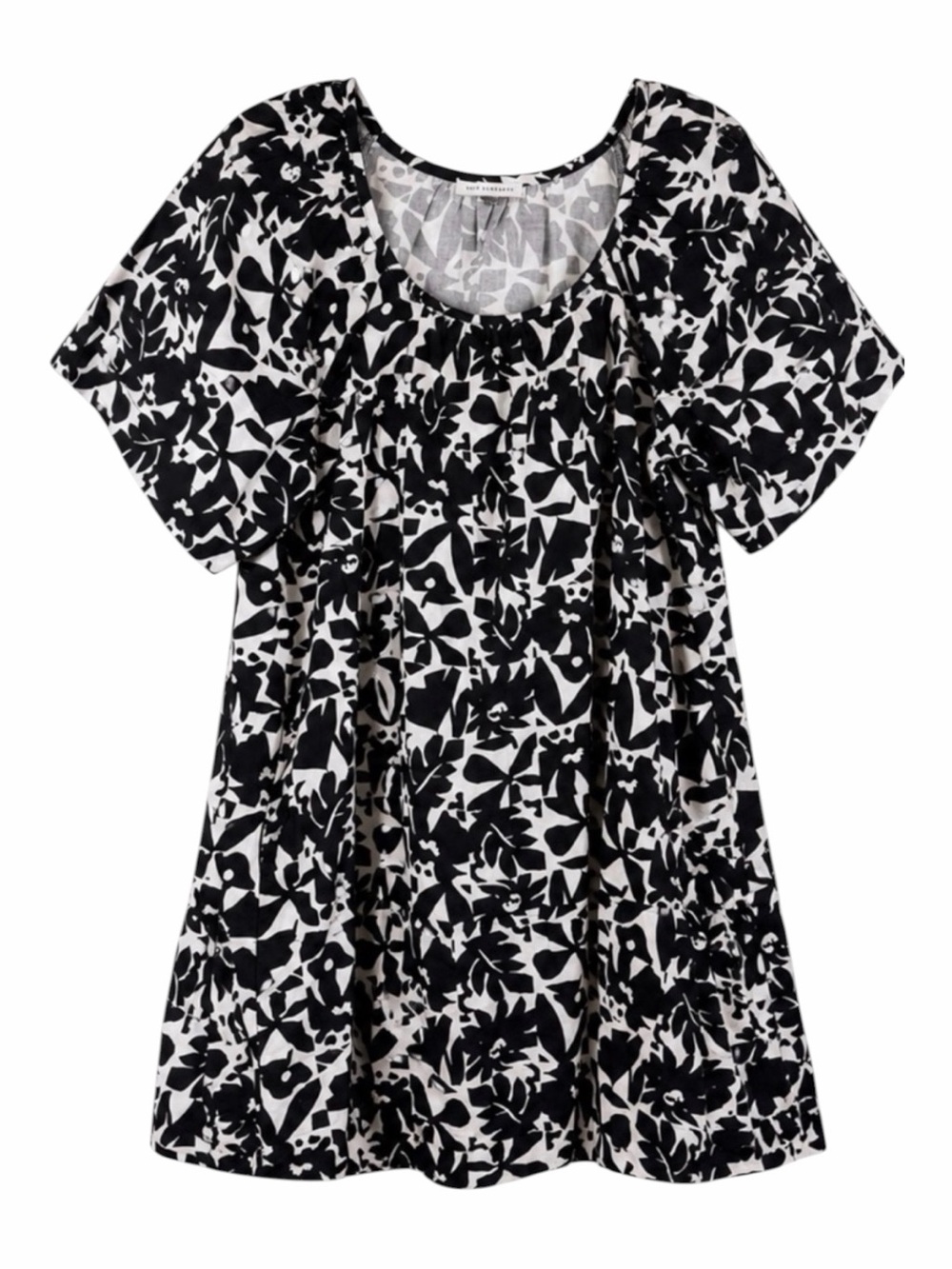 Free Assembly Floral Mini Dress Medium‎ Black White Babydoll Puff Sleeve